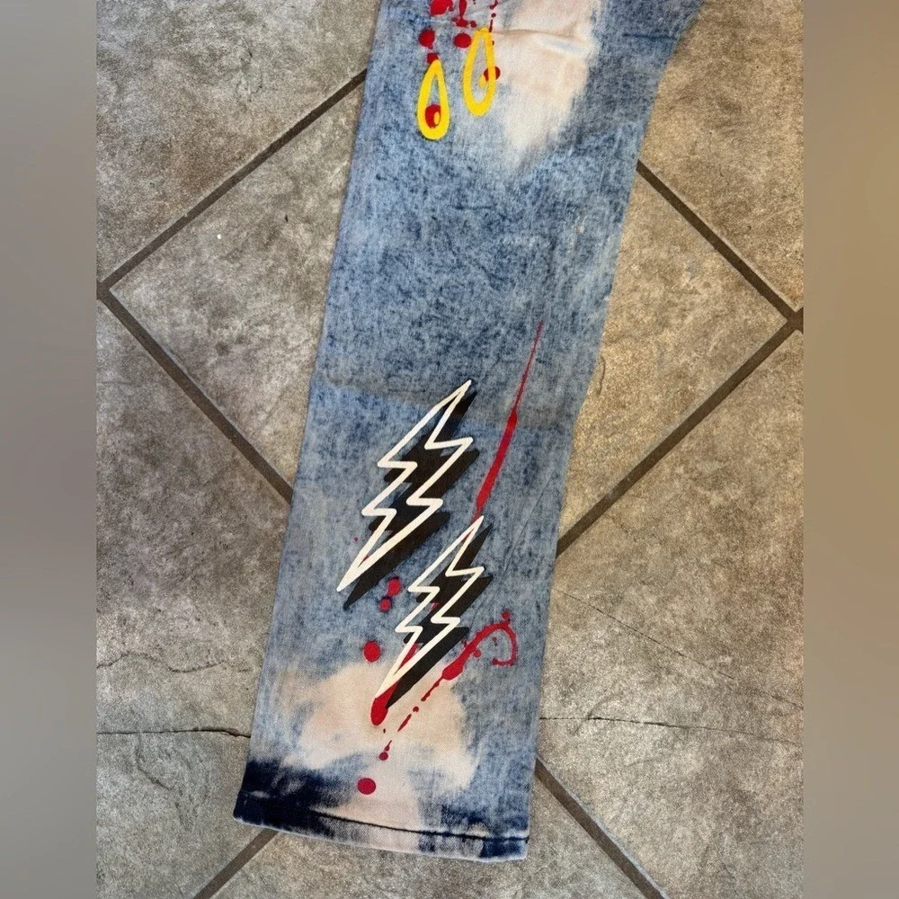Men's rue21 Premium Supreme Flex‎ Skinny Jeans Graphic Paint Splatter NWT 32x34
